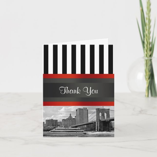 NYC Skyline Brooklyn Bridge, Boat Invitation Suite Dankeskarte (Vorderseite)