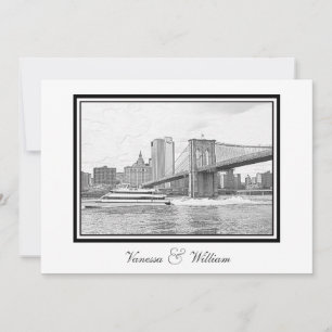 NYC Skyline Brooklyn Bridge Boot BW geätzte Hochze Einladung