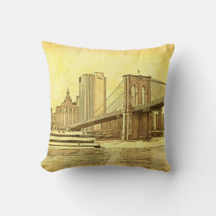 NYC Skyline Brooklyn Bridge Boot Etched Look #1 Kissen