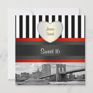 NYC Skyline Brooklyn Bridge Boot Sweet 16 H Einlad Einladung