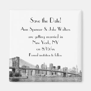 NYC Skyline Brooklyn Bridge Etched Save the Date Magnet