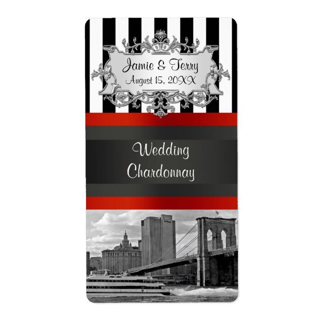 NYC Skyline Brooklyn Bridge Party Weinetikett (Vorne)