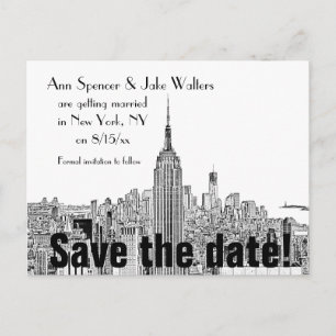 NYC Skyline BSE Top of the Rock Etch Save the Date Ankündigungspostkarte