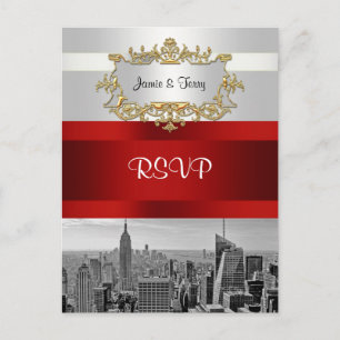 NYC Skyline BW 05 Weiß Rot RSVP Postkarte
