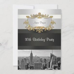 NYC Skyline BW 05 White, Black Birthday Invite Einladung