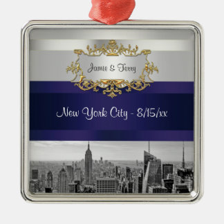 NYC Skyline BW 05 White Navy Blue Invite Suite Silbernes Ornament