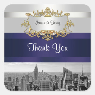 NYC Skyline BW 05 White Navy Invit Suite Vielen Da Quadratischer Aufkleber