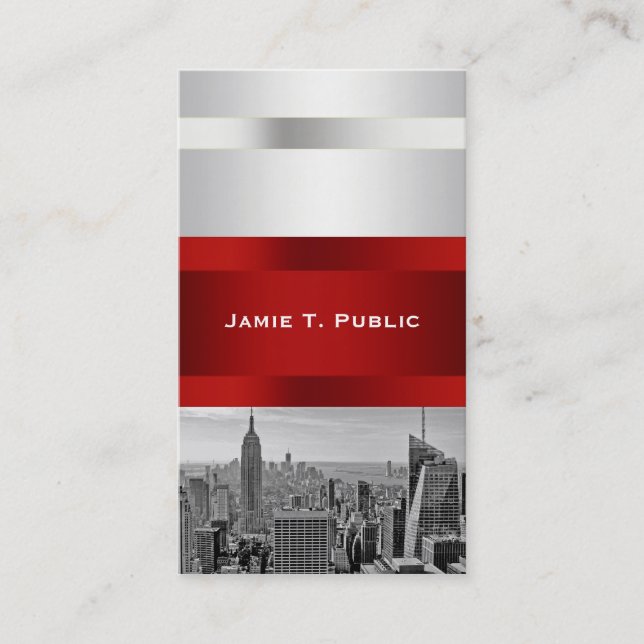 NYC Skyline BW 05 White Red Invite Suite Visitenkarte (Vorderseite)