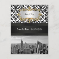 NYC Skyline BW 431 Damask Save the Date Postkarte