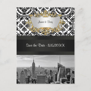 NYC Skyline BW 431 Damask Save the Date Postkarte