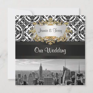 NYC Skyline BW 431 Damask Wedding Invitation Einladung