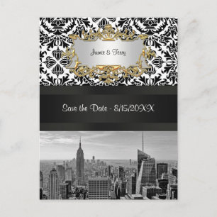 NYC-Skyline BW 431 Damast Save the Date-Postkarte Ankündigungspostkarte