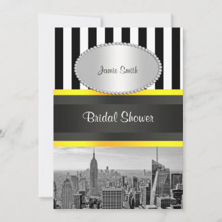 NYC Skyline BW Blk Whit Strp Yellow P Brautparty Einladung