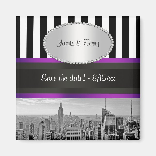 NYC Skyline BW Blk Wht Lila P Rett Date Magnet (Vorne)