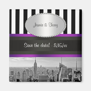 NYC Skyline BW Blk Wht Strp Purple P Termin vormer Magnet