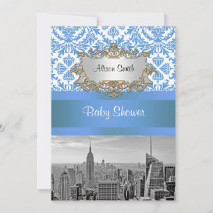 NYC Skyline BW D4 Damask Baby Showeinladung V Einladung