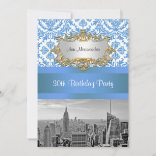 NYC Skyline BW D4 Damask Birthday Party V Einladung