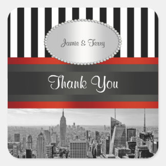 NYC Skyline BW ESB Schwarz-weiß Stripe P Gefälligk Quadratischer Aufkleber