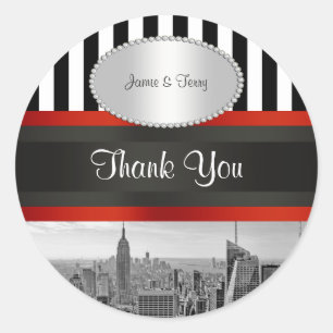 NYC Skyline BW ESB Schwarz-weiß Stripe P Gefälligk Runder Aufkleber