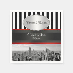 NYC-Skyline BW Schwarz-Weiß-Streifen Hochzeit Serviette