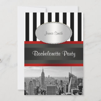 NYC Skyline BW Schwarz-weiß Stripe 2P Bachelorette Einladung