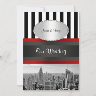NYC Skyline BW Schwarz-weiß Stripe 2P Hochzeit Einladung