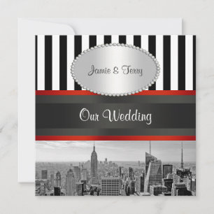 NYC Skyline BW Schwarz-weiß Stripe P Wedding Einla Einladung