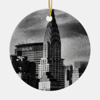 NYC Skyline: Chrysler Gebäude, Met Life BW Keramik Ornament
