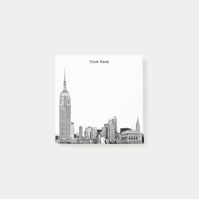 NYC Skyline DIY BG Color Post-it Klebezettel (Vorderseite)