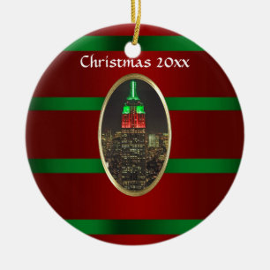 NYC Skyline: Emp St Building Nacht Xmas #6R Keramik Ornament