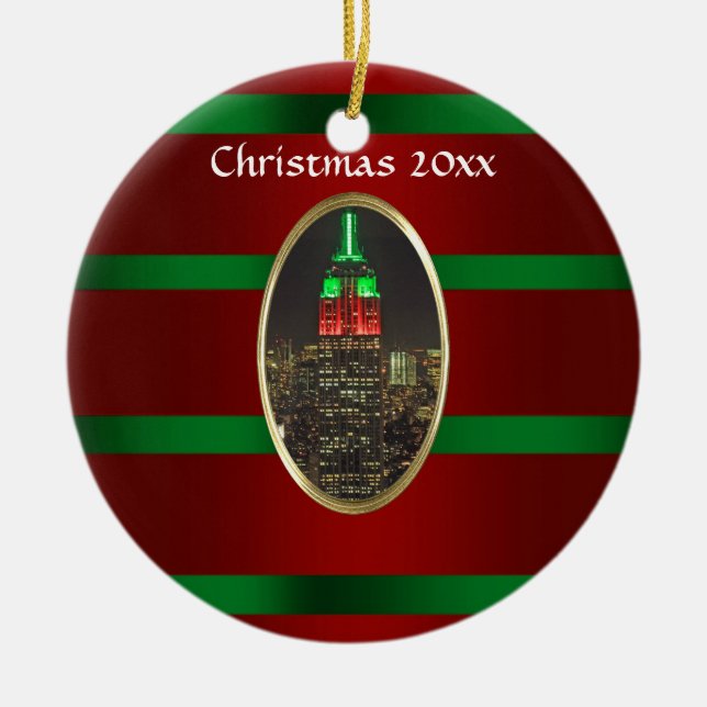 NYC Skyline: Emp St Gebäude Night Xmas #6R Keramik Ornament (Vorne)