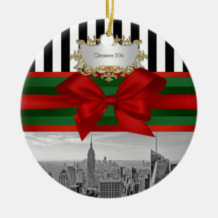 NYC Skyline Empire St Bldg Weihnachten Blk Wht Str Keramikornament