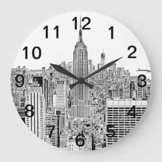 NYC Skyline - Empire State Building, Etched Look Große Wanduhr