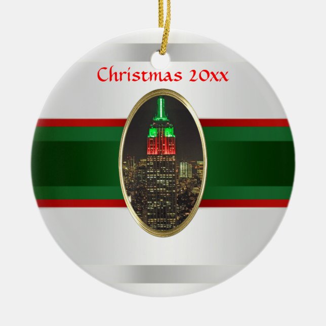 NYC Skyline: Empire State Gebäude Night Xmas #6W Keramikornament (Vorne)