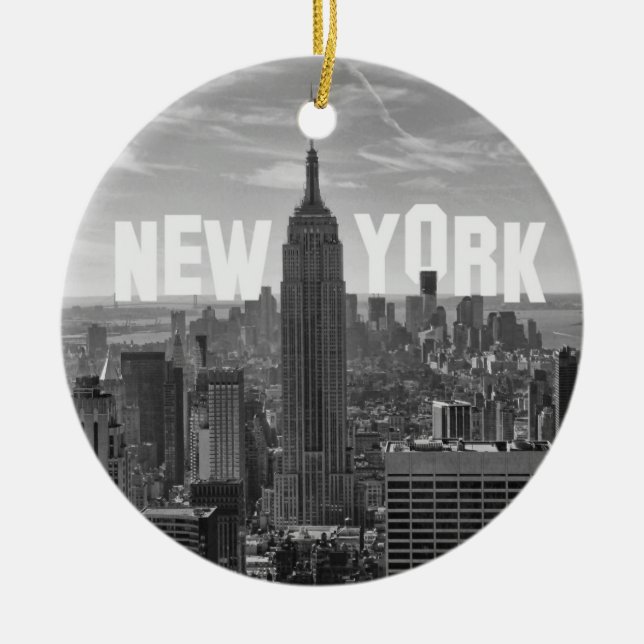 NYC Skyline Empire State Gebäude, WTC BW 2C Keramik Ornament (Vorne)