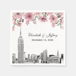 NYC-Skyline ESB-Ätzung rosa floral Aquarell Serviette