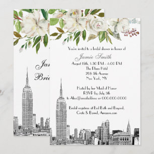 NYC-Skyline ESB-Ätzung Weiße Florale Hochzeitsdusc Einladung