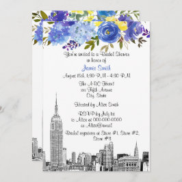 NYC Skyline ESB Etch Blue Yel Floral Brautparty Einladung