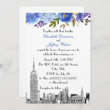 NYC Skyline ESB Etch Blue Yellow Floral Wedding