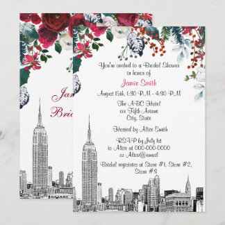 NYC Skyline ESB Etch Burg Grn Brautparty Einladung