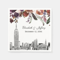 NYC Skyline ESB Etch Burgundy Plum Floral Wedding