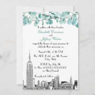 NYC Skyline ESB Etch Eucalyptus Hochzeit Einladung