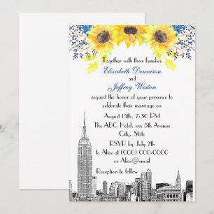 NYC Skyline ESB Etch Sunflower #2 Floral Wedding Einladung