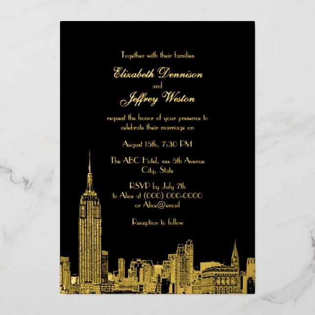 NYC Skyline ESB Etch Wedding Folieneinladung (Vorderseite)