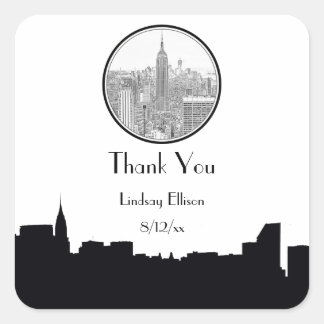 NYC Skyline ESB Round Etched 01S Bevorzugungstag Quadratischer Aufkleber