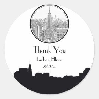 NYC Skyline ESB Round Etched 01S Bevorzugungstag Runder Aufkleber