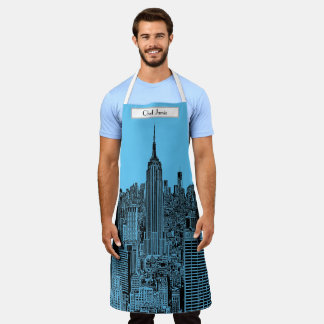 NYC Skyline ESB Top of the Rock Etched Blue BG Schürze