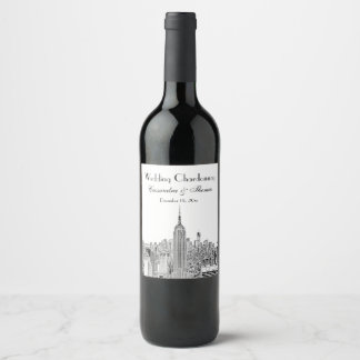 NYC Skyline ESB Top of the Rock Etched Wine Label Weinetikett
