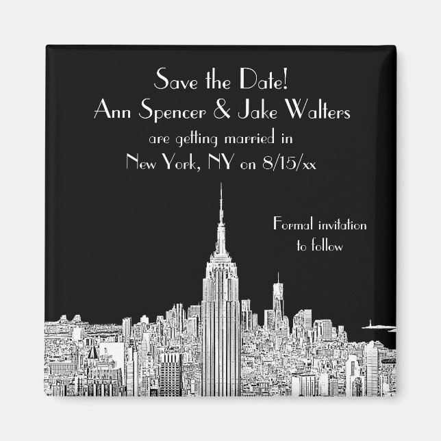 NYC Skyline ESB Top of the Rock Save the Date Blk Magnet (Vorne)