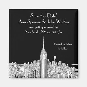 NYC-Skyline ESB Top of the Rock Save the Date Schw Magnet